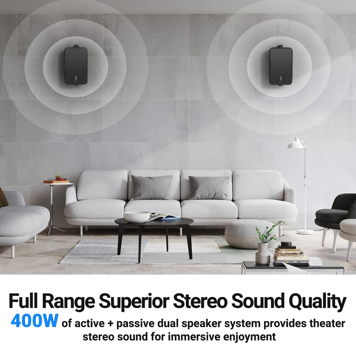 Inwa Outdoor Bluetooth Speakers, 400W Active Passive Wall Mount Speaker, Waterproof Wireless Indoor/Outdoor Stereo Sound Set W/Aux in, Sound System for Patio/Porch/Gazebo/Garage(Pair, Ivory Black)