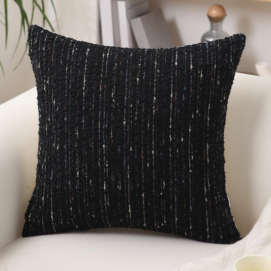 GIKKEARL Textured Boucle Pillow Covers 18x18 Neutral Striped Throw Pillows Soft Modern Farmhouse Pillow Cases, 1pc Decorative Accent Square Couch Cushion Cover for Bed Chair Living Room, Black