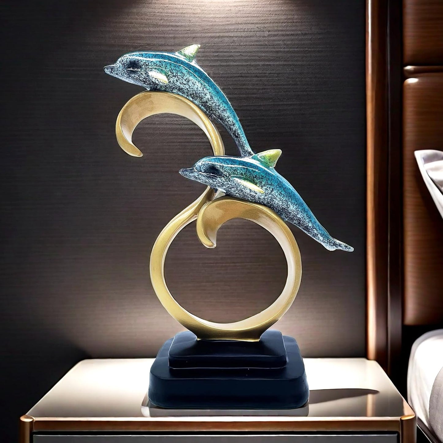 Resin Dolphin Statue Sculpture Frgurine Gift for Home Office Living Room Desktop Display Decorative Decoration (Blue)