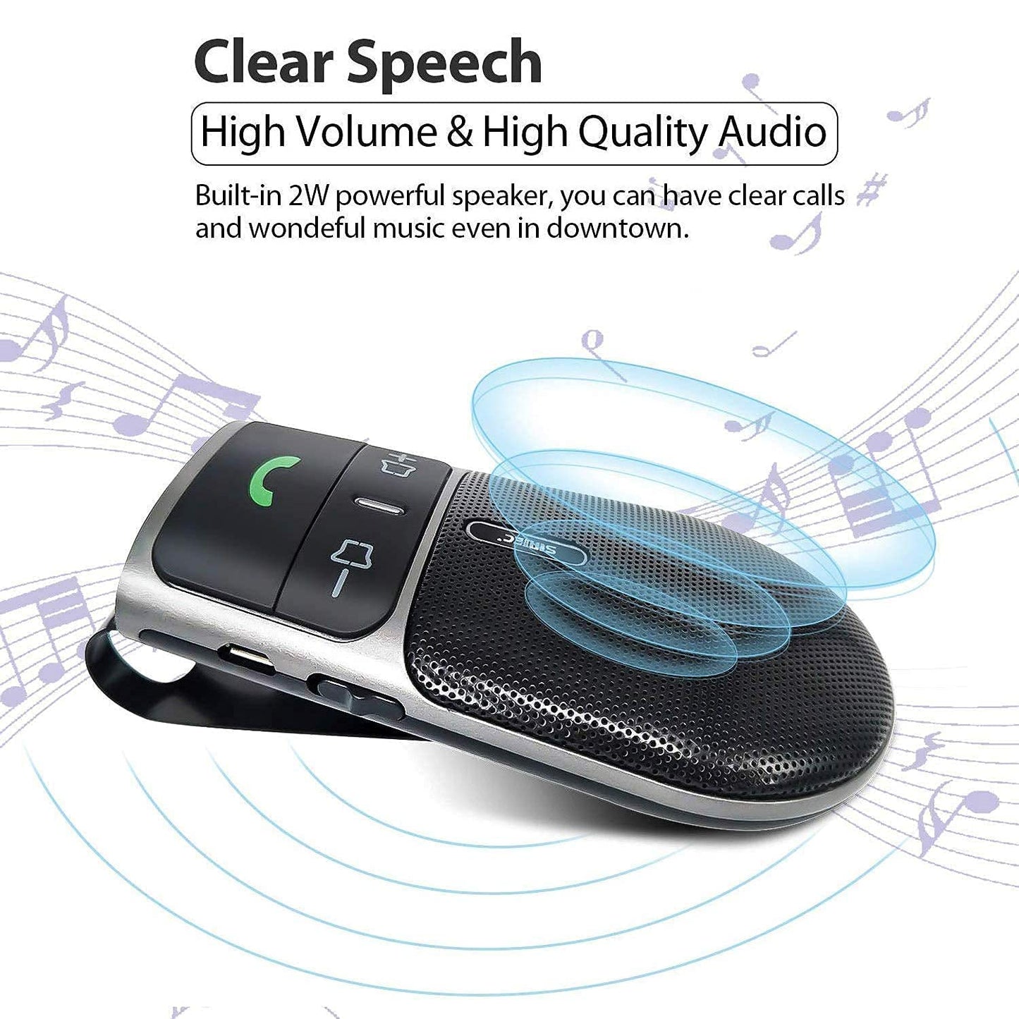 Bluetooth Phone Speaker for Car, SUNITEC Hands Free Bluetooth Car Speaker for Cell Phone, Support Siri Google Voice Assistant, AUTO Power ON Off, Speakerphone with Visor Clip