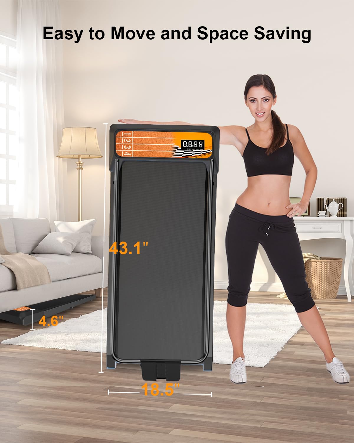 CYCLERADE Treadmill with Handle Bar for Home Small, Under Desk Treadmill with Remote Control LED Display 5.0 Speed for Home & Office