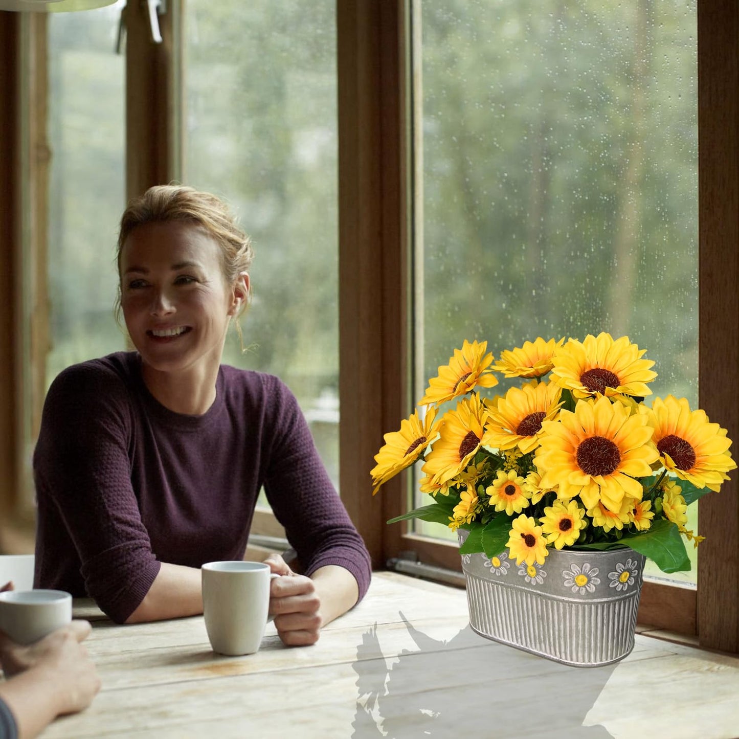 hopeme Artificial Flowers Fake Sunflowers in Pot, Faux Silk Flowers Floral Table Centerpiece Decoration, Rustic Potted Greenery for Farmhouse Home Décor