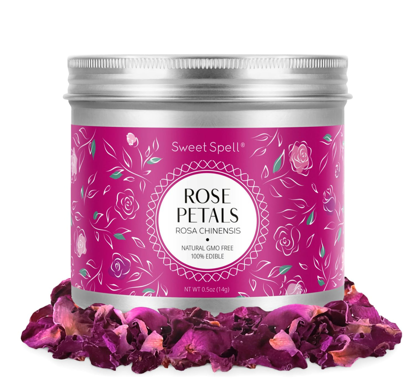 Sweet Spell Dried Rose Petals – Edible Flowers for Drinks, Cocktails, and Cake Decorations – Perfect for Tea, Soap, and Candle Making – 14g (0.5oz)