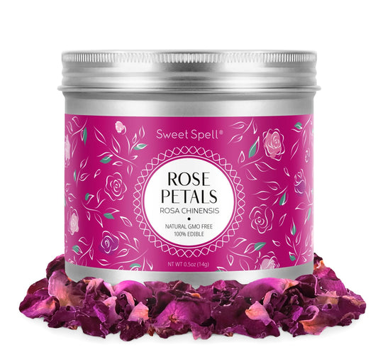 Sweet Spell Dried Rose Petals – Edible Flowers for Drinks, Cocktails, and Cake Decorations – Perfect for Tea, Soap, and Candle Making – 14g (0.5oz)