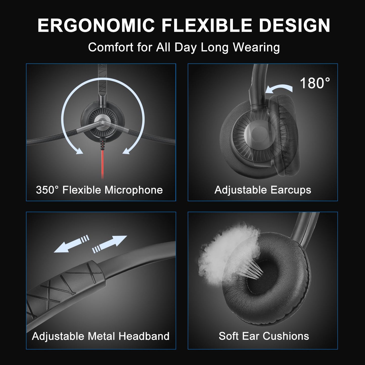 Callez USB Headset with ENC Dual Mic Noise Cancelling for PC Laptop Mac, Computer Headset with MS Teams Call Button Wired Stereo Headphones for Teams Zoom Home Office Work Call Center