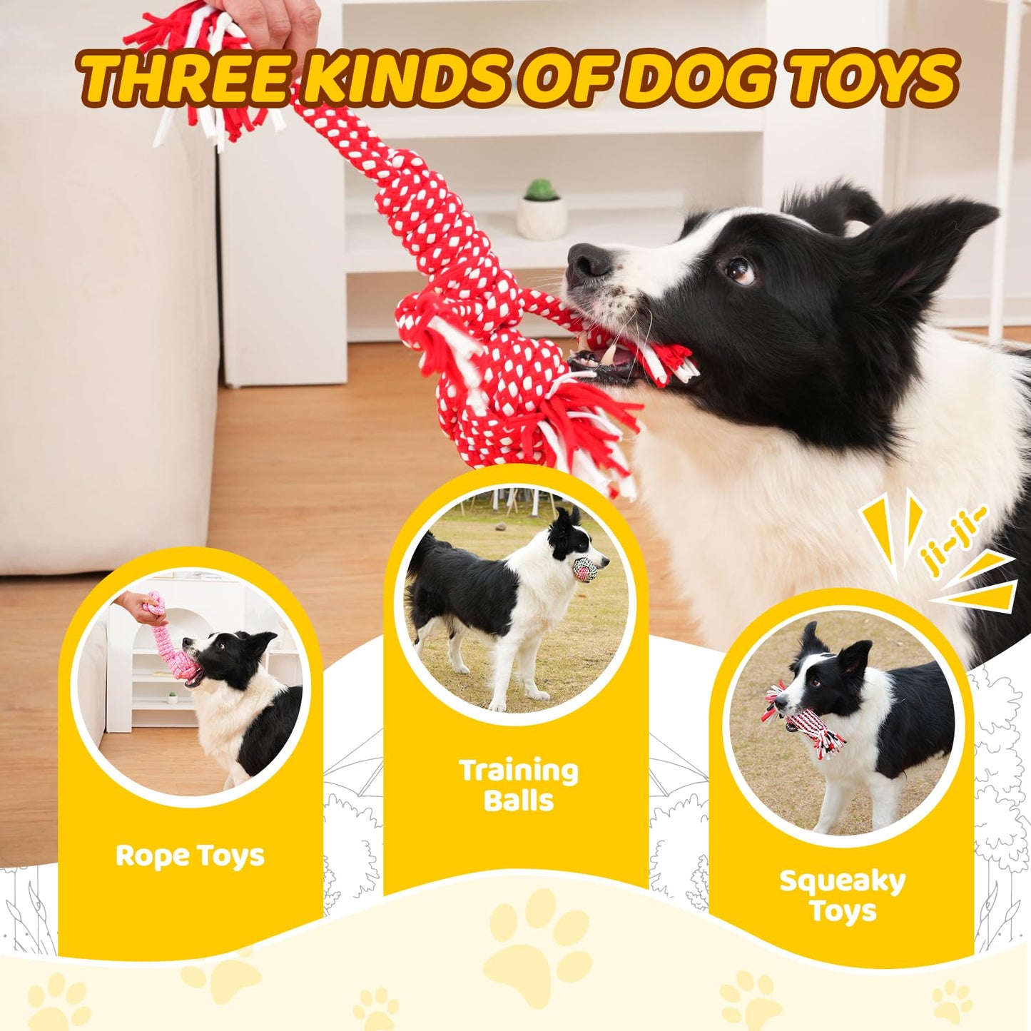 PPTAIO 11 Pack Various Heavy Duty Dog Rope Toys for Large & Medium Dogs Teething, Entertainment & Interaction, Chew Toys with Rope, Training Balls and Dog Squeaky Toys