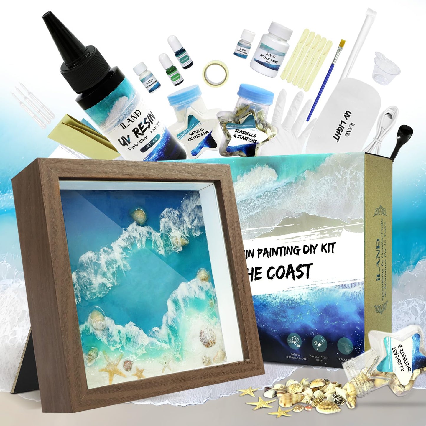 iland Crafts for Adults of Resin Art Kit as DIY Crafting Beach Ocean Themed Gifts Adult Girls Night Crafts Making or Date Night Painting Kit for Couples Also Mothers Day Gifts for Mom & Crafty Women