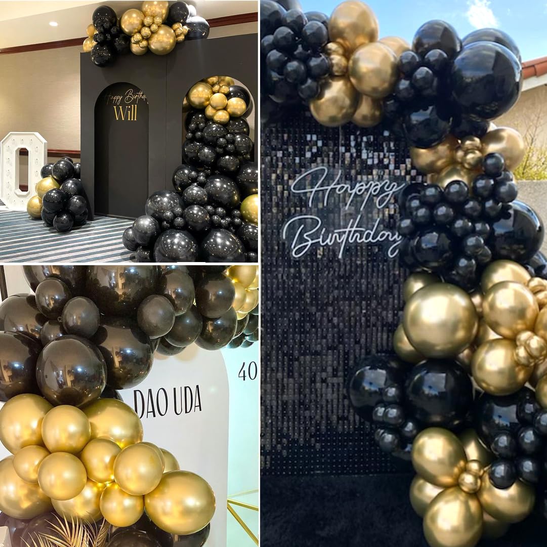Black and Metallic Gold Balloons, 50PCS 12 Inch Black and Gold Confetti Balloon Party Decorations for Birthday,Graduation,New Years,Wedding,Engagement Party Decorations