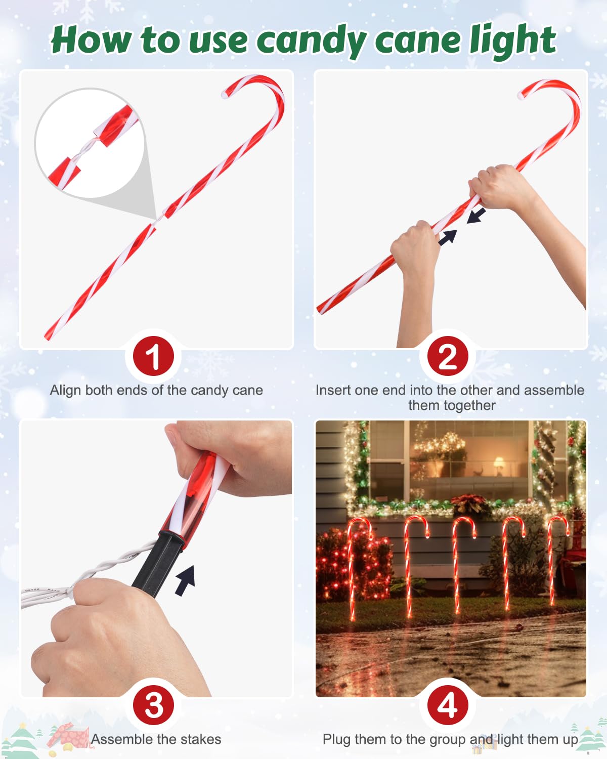 Luditek 24" Christmas Candy Cane Lights Outdoor Pathway - 8 Blinking Modes - Set of 12 Christmas Outdoor Outside Decorations Lights Indoor Holiday Xmas Yard Patio Walkway Garden Decor