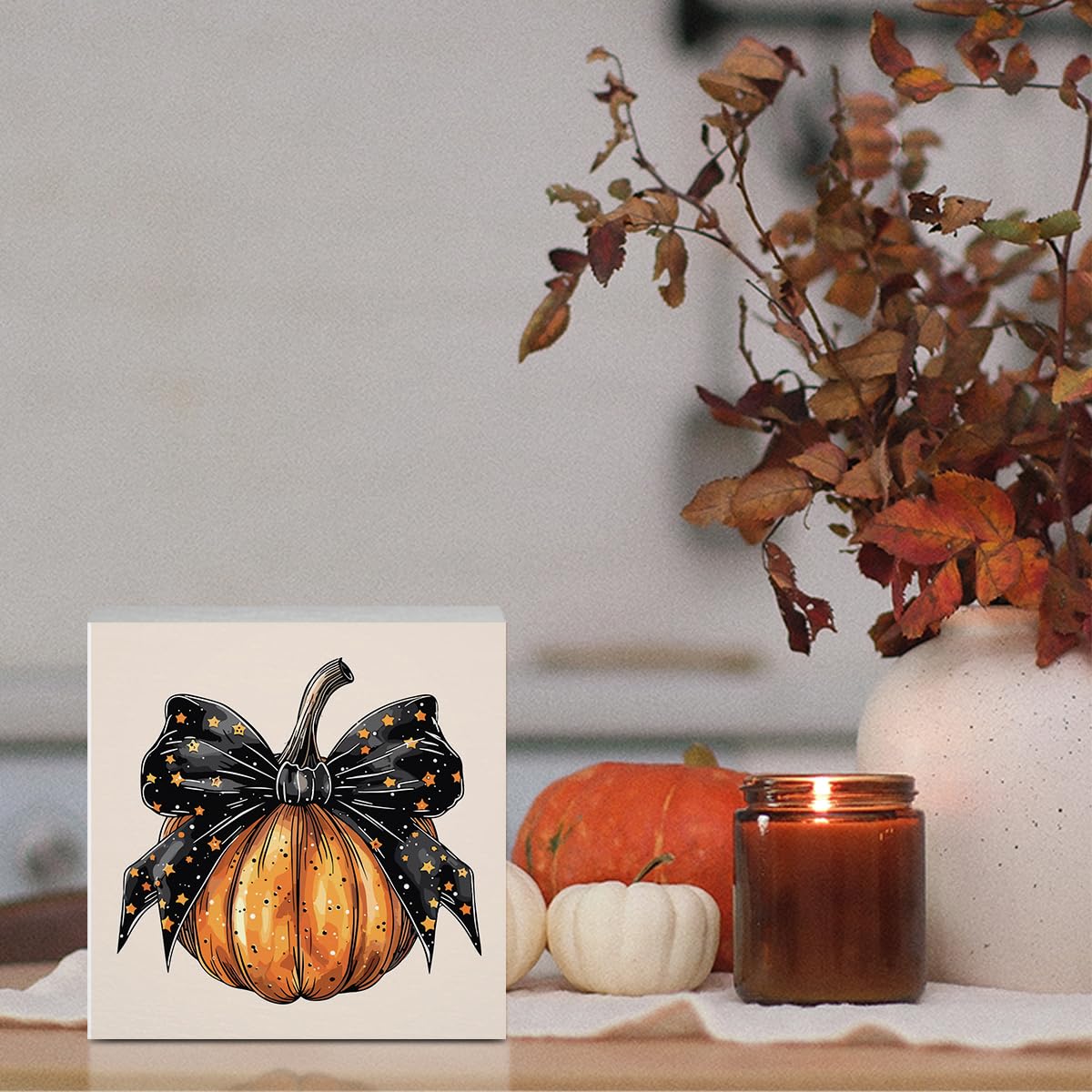 Halloween Fall Decor Cute Fall Decorations for Home Office Spooky Vibes Autumn Pumpkin Decor Funny Autumn Decorations for Desk Table 5 x 5 inches
