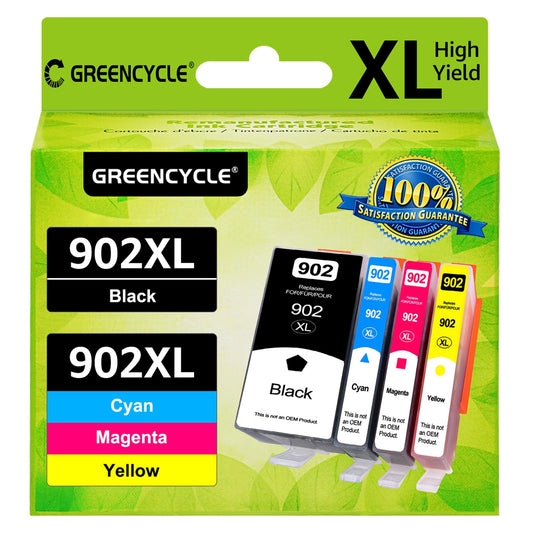 greencycle Upgraded 902XL Ink Cartridges 4 Combo Pack Replacement for HP 902 902 XL Compatible with HP Officejet Pro 6968 6978 6970 Officejet 6950 6951 6962 Printer(Black Cyan Magenta Yellow)