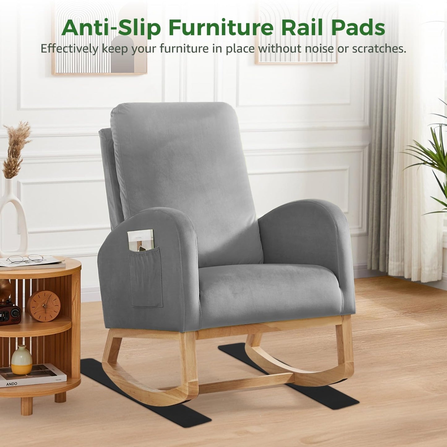 4 Pcs Anti-Slip Furniture Pads, Non-Slip Furniture Rail Pads for Recliners, Non-Skid Furniture Gripper Pads, Rubber Chair Floor Protectors for Hardwood Floors, Sofas, Couches, Chairs