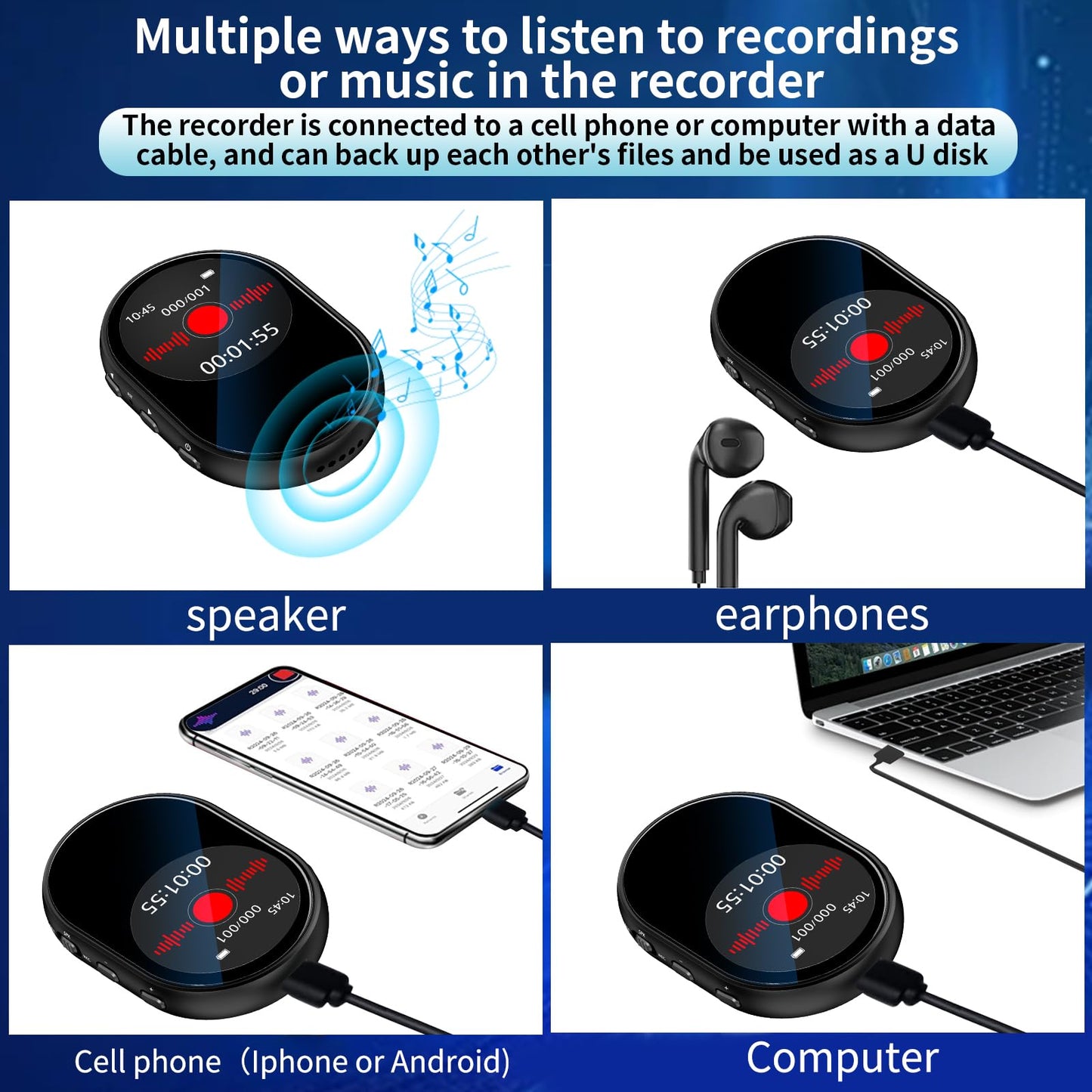 128GB AI Digital Voice Recorder with Playback,Voice Activated Audio Recorder,mini Recording Device,Timed Recording,Conference/Lecture/Classroom Learning,Portable Gifts,mini Tape Recorder,MP3 Player