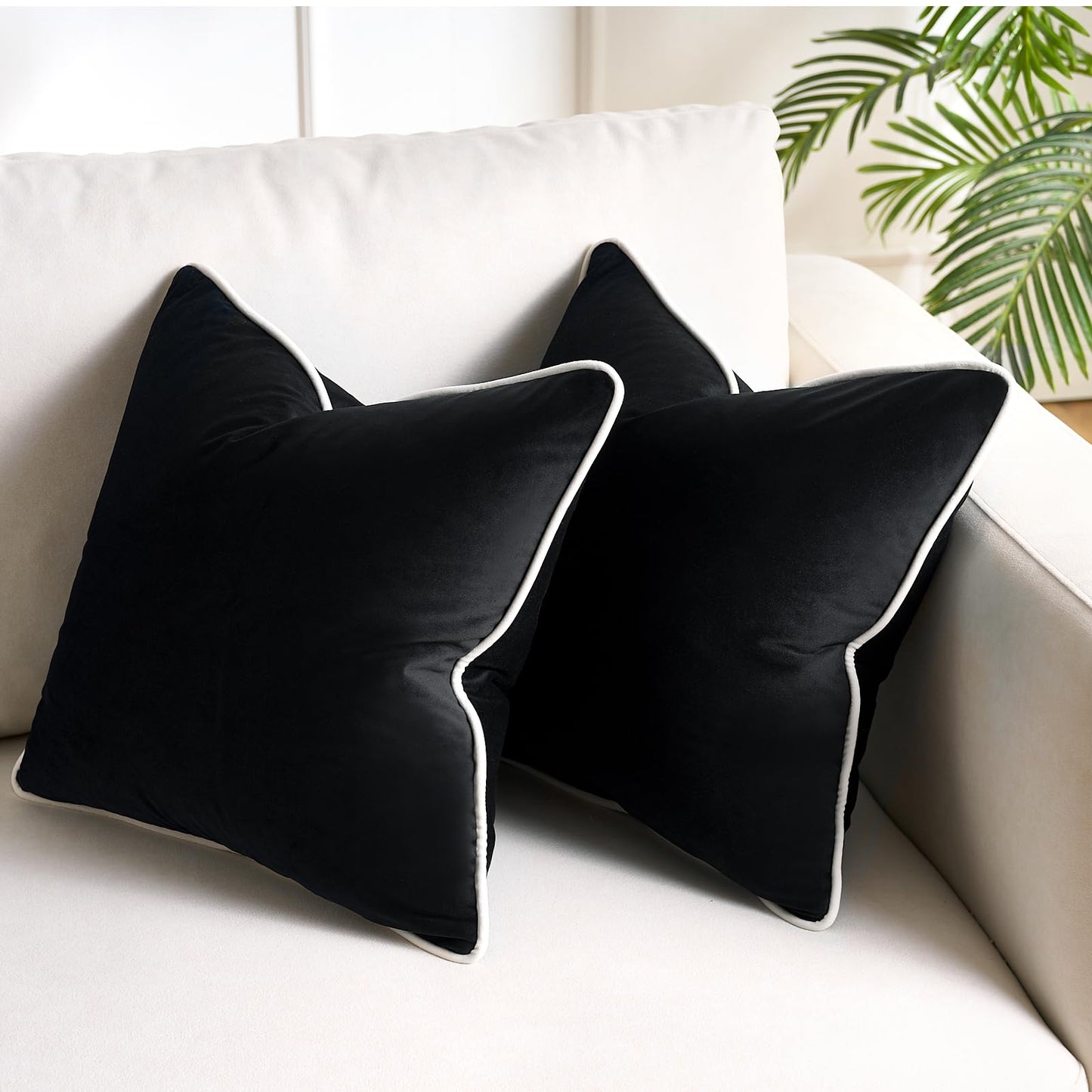 EliteBond Black Throw Pillow Covers 18x18 Decorative Velvet Couch Pillow Covers for Modern Home Decor Cushion Cases Set of 2 Pillowcases Decorations for Living Room Couch Sofa Bed Bedroom Patio