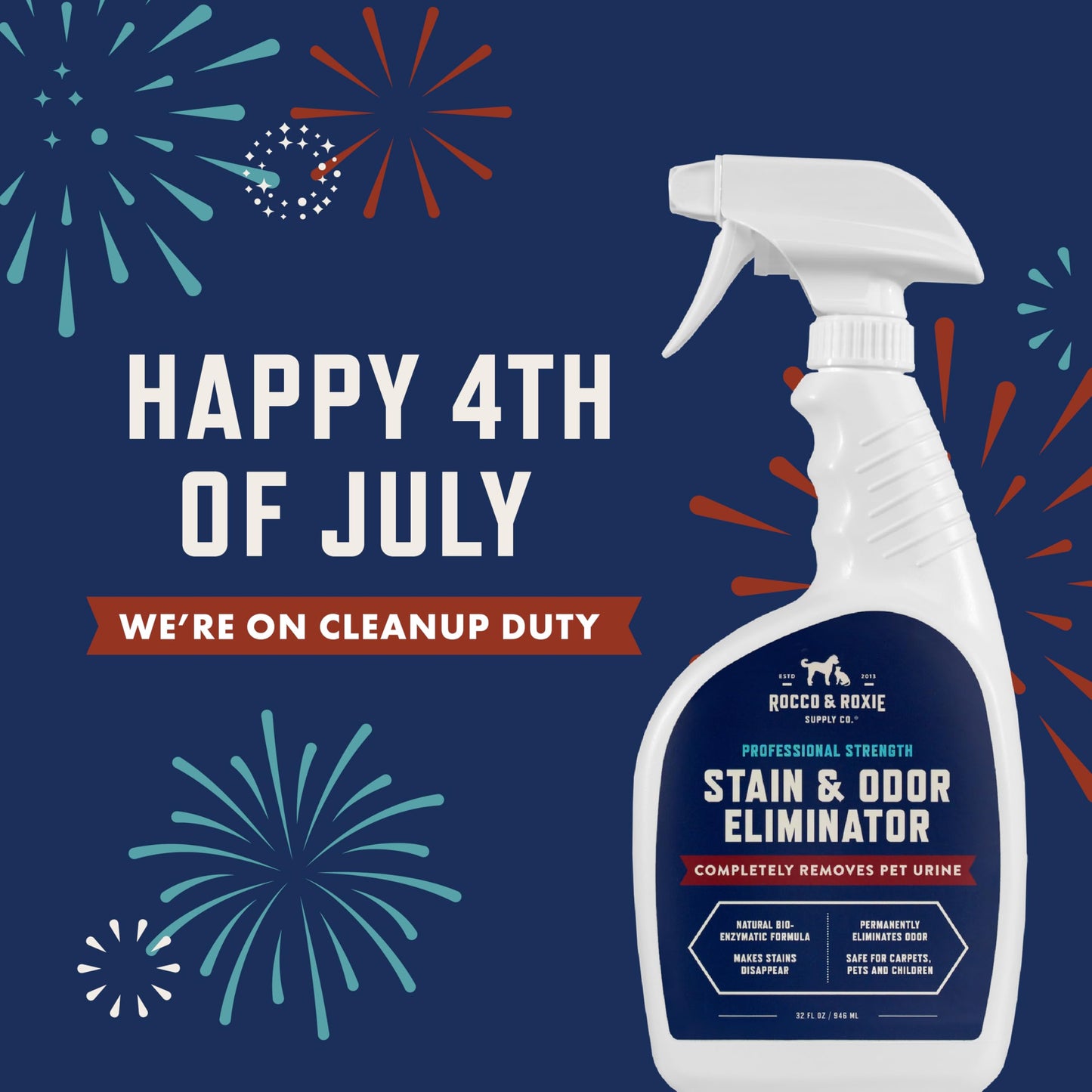 Rocco & Roxie Stain & Odor Eliminator for Strong Odor, 32oz Enzyme Pet Odor Eliminator for Home, Carpet Stain Remover for Cats & Dog Pee, Enzymatic Cat Urine Destroyer, Carpet Cleaner Spray