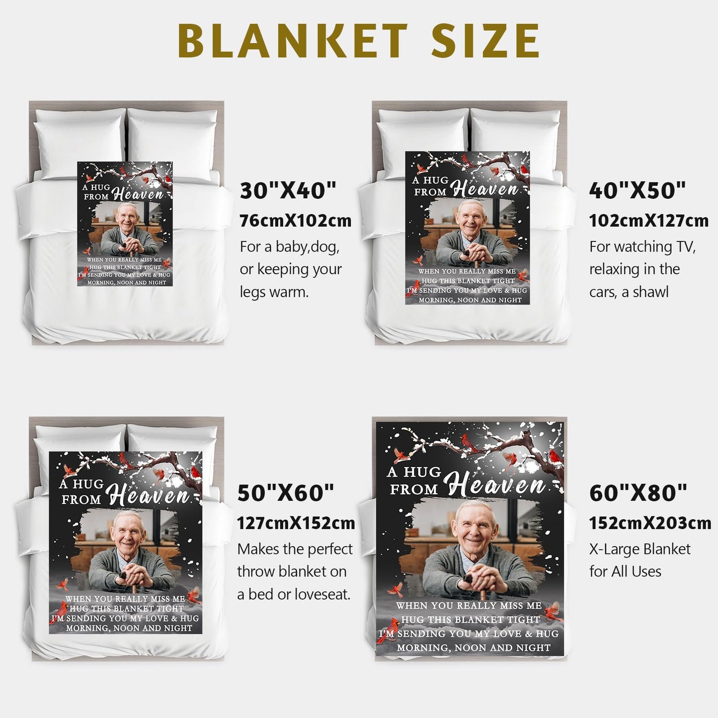 Ships Next Day, Custom Memorial Blanket with Picture and Text - Printed in USA,Personalized Blankets for Loss Loved Ones,Customized Blanket for Loss of Dad Mom,In Loving Memory Gifts with Photos