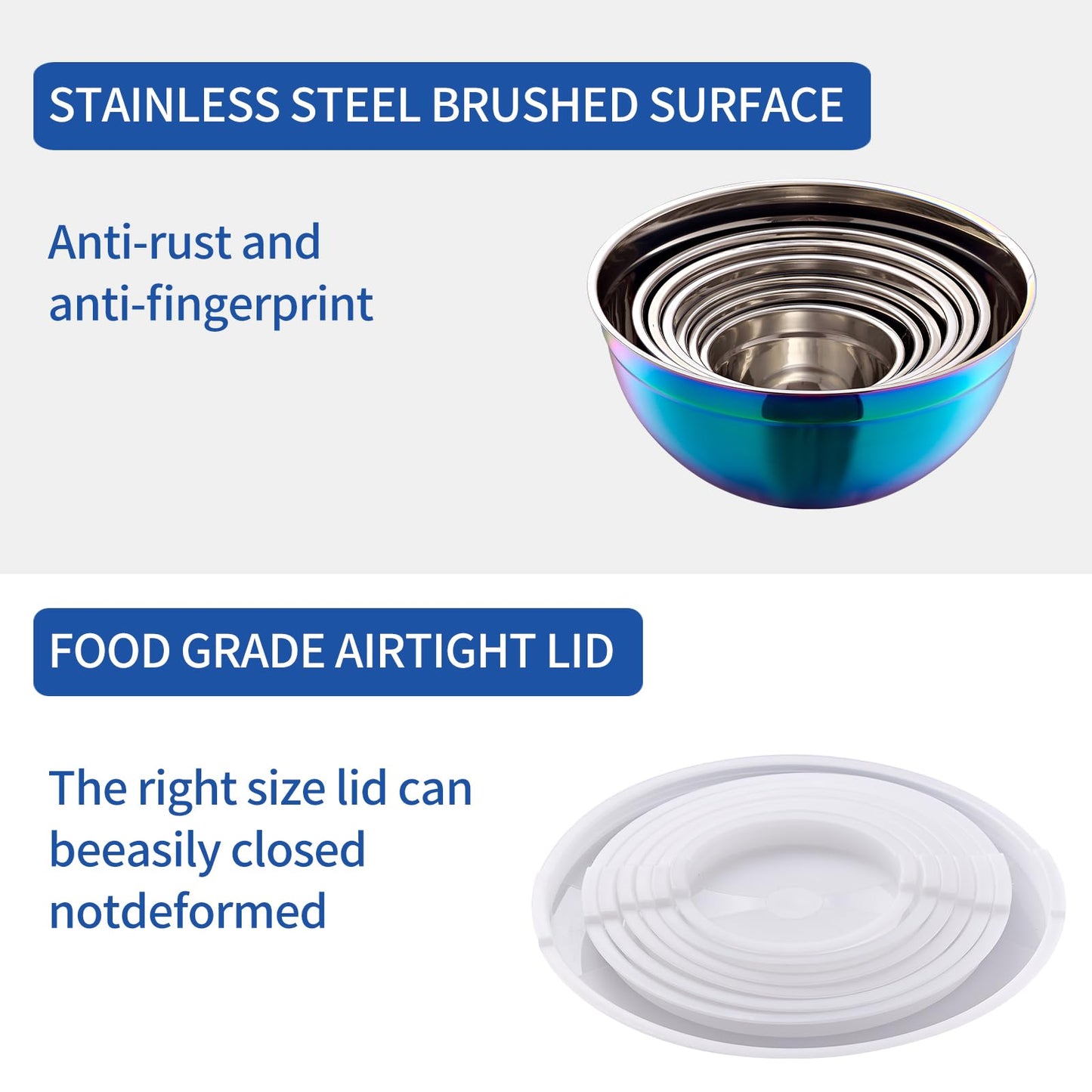 Onlycooker Rainbow Mixing Bowls With Airtight Lids,Stainless Steel Bowl,Salad Bowls 7 Piece Colorful Nesting Bowl Rainbow Kitchen Accessories,Size 7,3.6,2.7,2.1,1.5,1.1,0.8QT Stackable Design