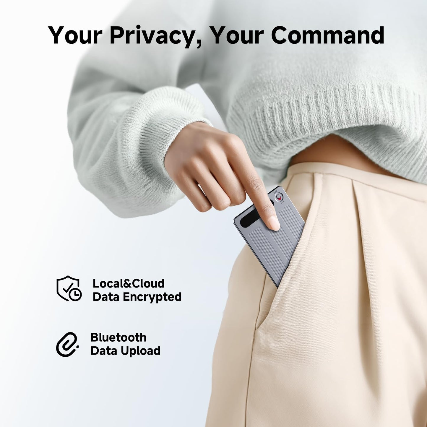 AI Voice Recorder, Note Voice Recorder with Transcribe＆Summarize, Two-Way Translation with APP, 50+ Languages, 64GB Memory, Recording Device Compact&Lightweight for Lectures, Meetings, Calls,Interview