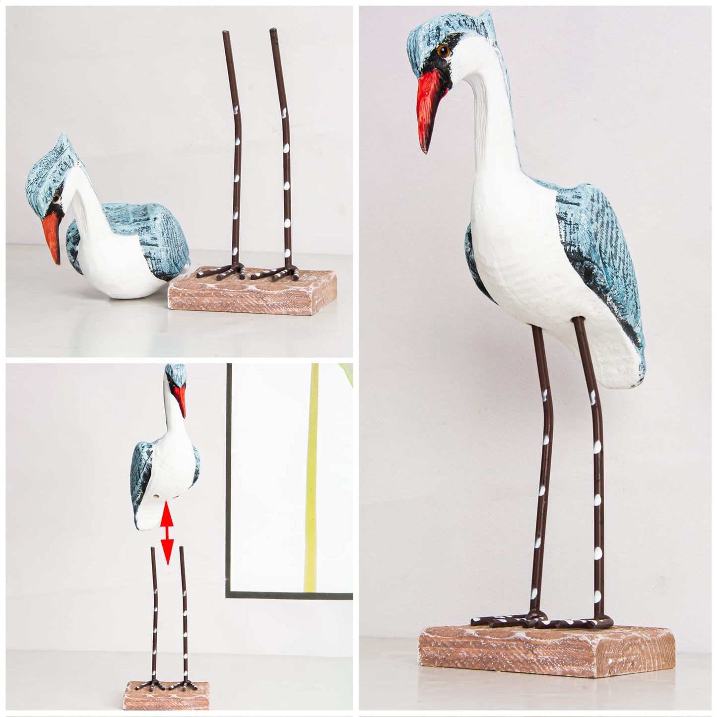 EVINIS 2pcs Wooden Seagull Figurine, Sea Bird Statue Ornaments Mediterranean Style for Coastal Beach Garden Room Office Decoration (Large)