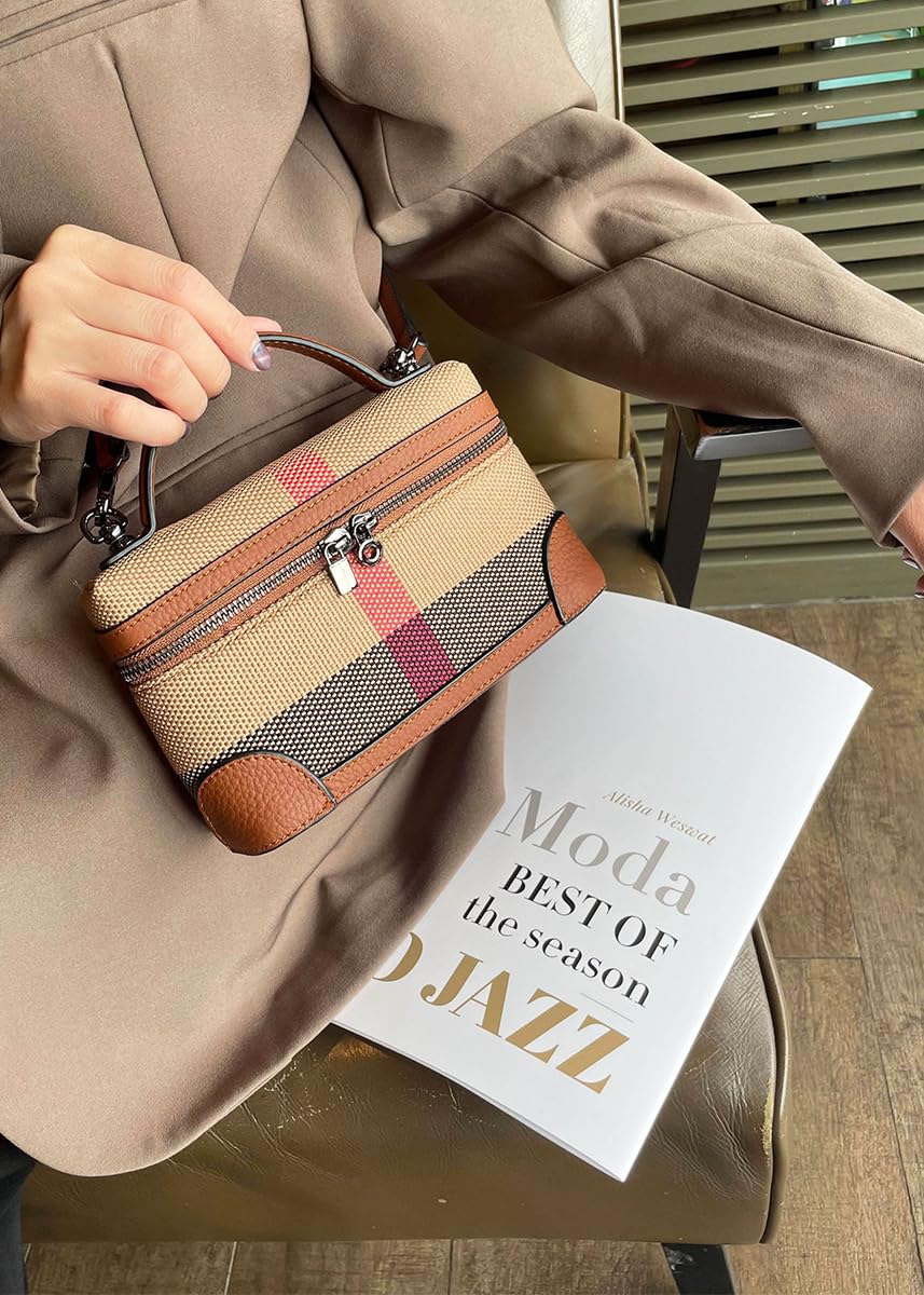 Rejolly Crossbody Bag for Women Pouch Top-Handle Leather Bag Designer Shoulder Handbag Quiet Luxury Trendy Purse (Stripe Canvas Brown)