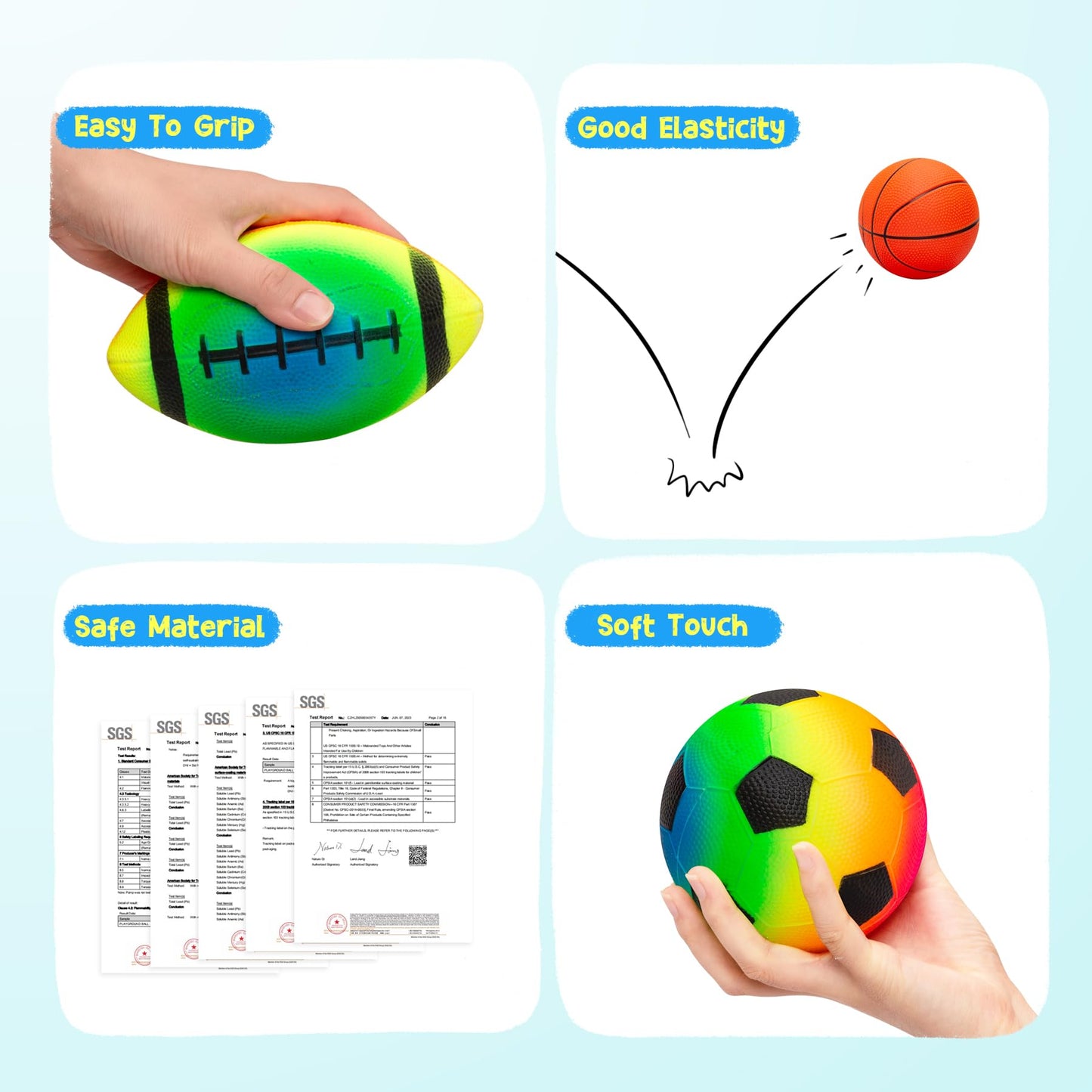 7-Piece Soft Ball Set for Toddlers & Kids (Ages 1-6) - Includes 5” Playground Balls, Soccer, Football & Basketball - Great for Home, Yard, Pool, Classroom & Park for Boys & Girls