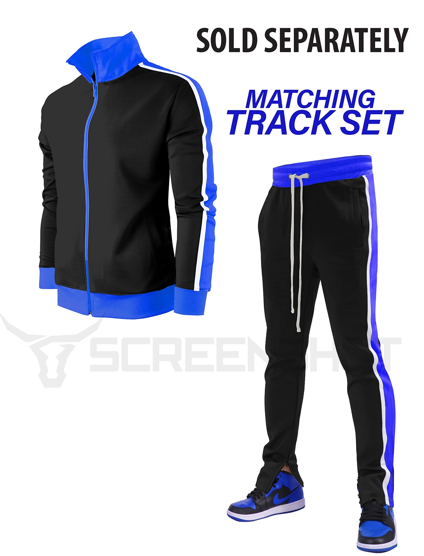 SCREENSHOT-S41706 Mens Hip Hop Premium Slim Fit Comfort Track Pants - Athletic Sport Fitness Color Block Fashion Urban Lifestyle Streetwear Bottoms-Black/Royal-Medium