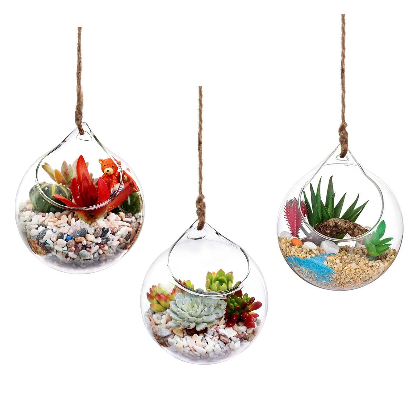 Ivolador Hanging Planter Glass Terrarium Container Air Plant Holder Succulents Globe Shape Home Garden Decor-4.7 Inches-3PCS
