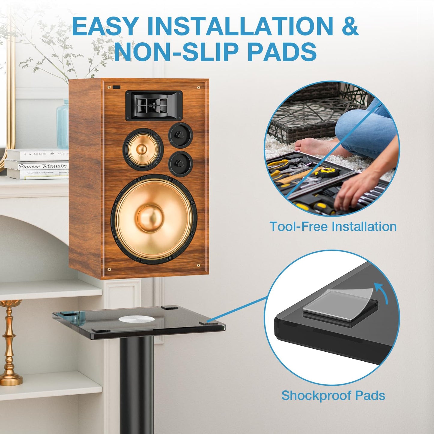 YOMT Universal Speaker Stands Pair for Surround Sound, 28 Inch Floor Speaker Stands with Cable Management Holds 22lbs Bookshelf Speaker Satellite Speaker, 1 Pair