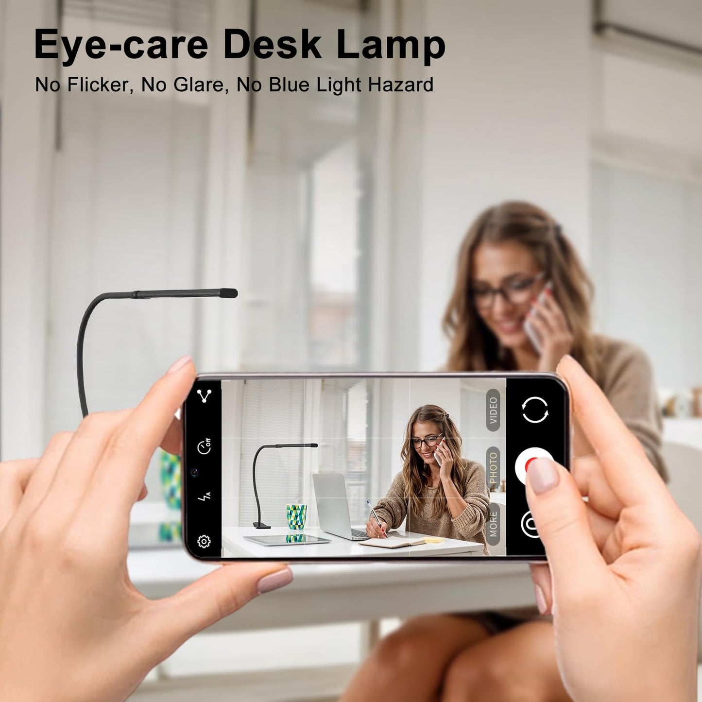 Mojimdo Desk Lamp with Remote, 3 Color & 5 Brightness & 77LED Dimmable Reading Lamp, 15.7'' Flexible Gooseneck Clamp Lamp, Eye-Caring Clip on Light with Adapter for Reading Study Workbench Drafting