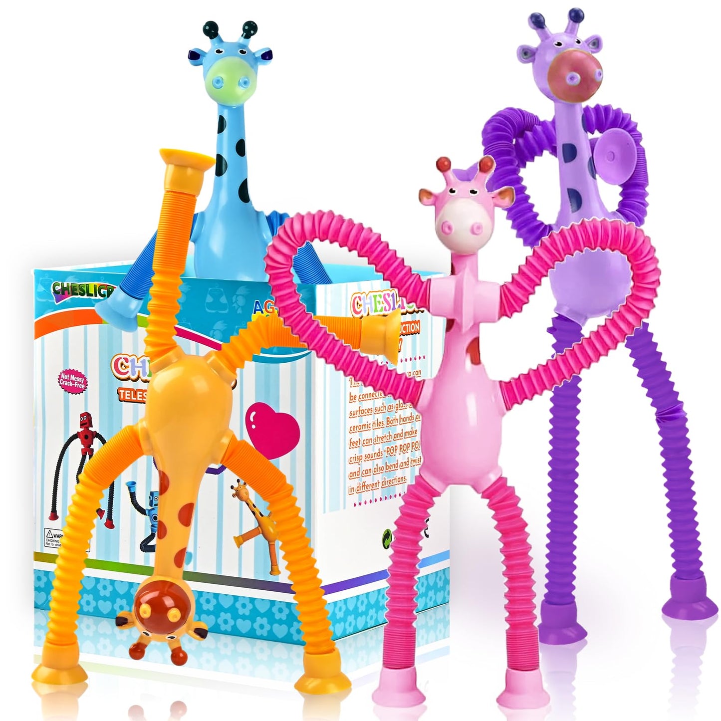 Robot Sensory Travel Toys 4Pcs for Toddlers Kid Boy Year Old Ages 3 4 5 6 7 8 9, Airplane Activities Suction Autism Pop Tube Fidget Toys Autistic Stocking Easter Basket Stuffer Valentine Gift for Kids