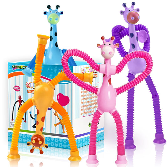 Robot Sensory Travel Toys 4Pcs for Toddlers Kid Boy Year Old Ages 3 4 5 6 7 8 9, Airplane Activities Suction Autism Pop Tube Fidget Toys Autistic Stocking Easter Basket Stuffer Valentine Gift for Kids