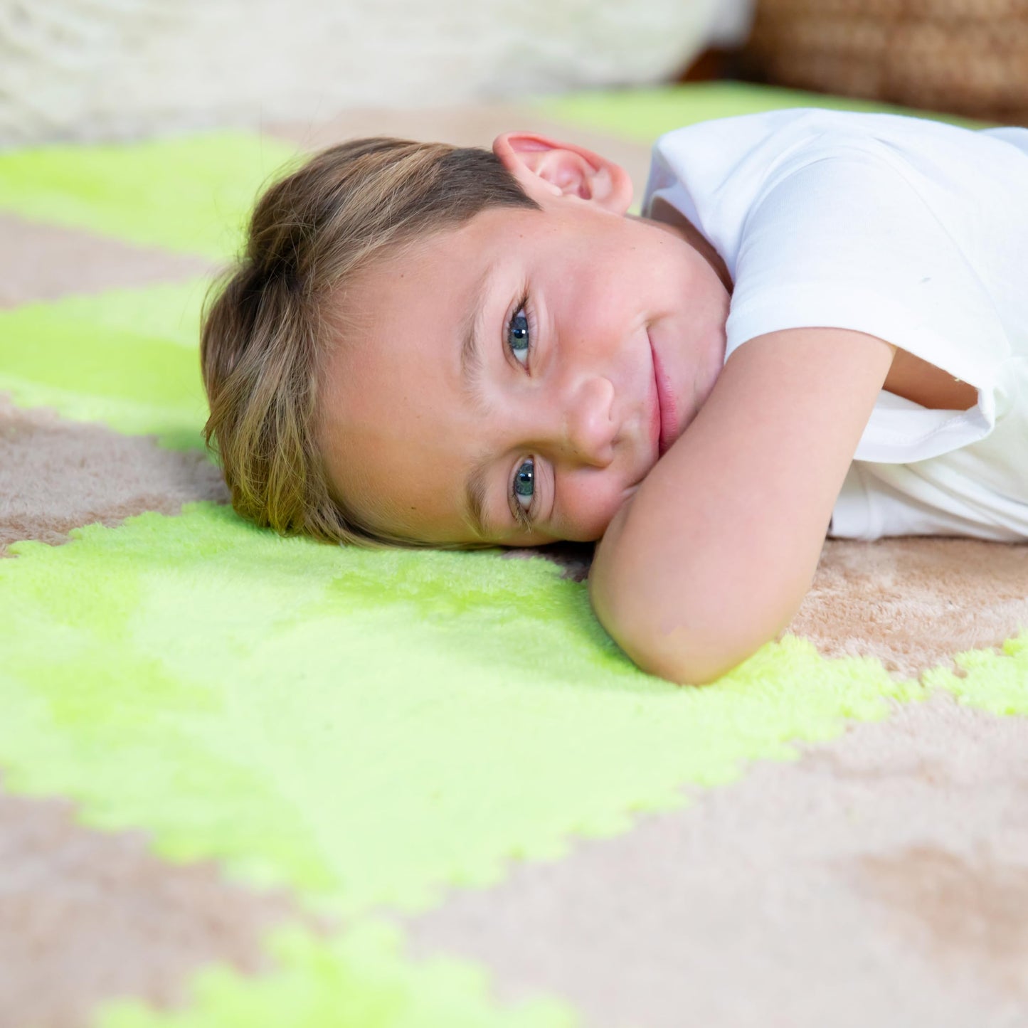 16 Piece Carpet Squares Puzzle Mat 49" x 49" Plush Interlocking Carpet Tiles, Foam Floor Tiles for Baby Play Mat - Kids Soft Play Floor Mats, Anti Slip Jigsaw Flooring Playmat Playroom Rug (Green)