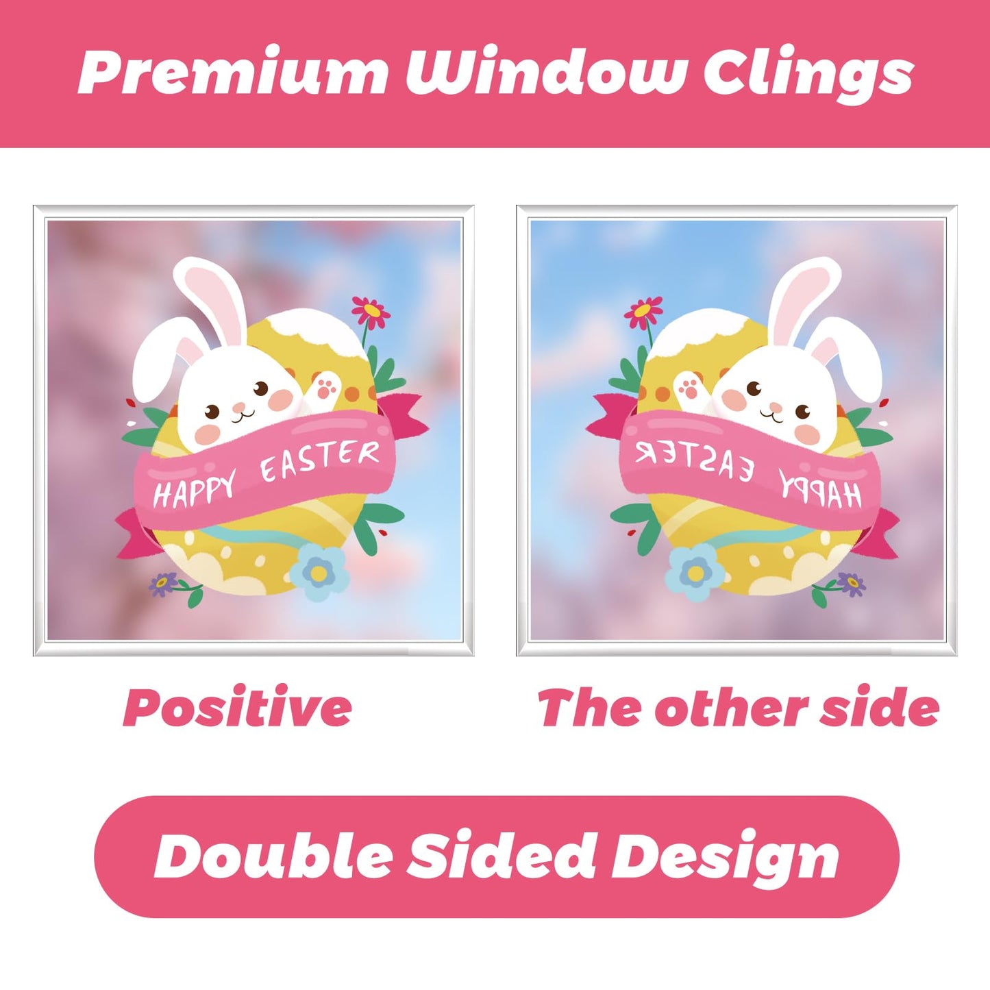 Easter Decorations Window Clings - 9 Sheets of Easter Window Stickers for Glass Windows - Spring Window Clings for Easter Decor - Perfect Easter Gifts (Cute Bunny)