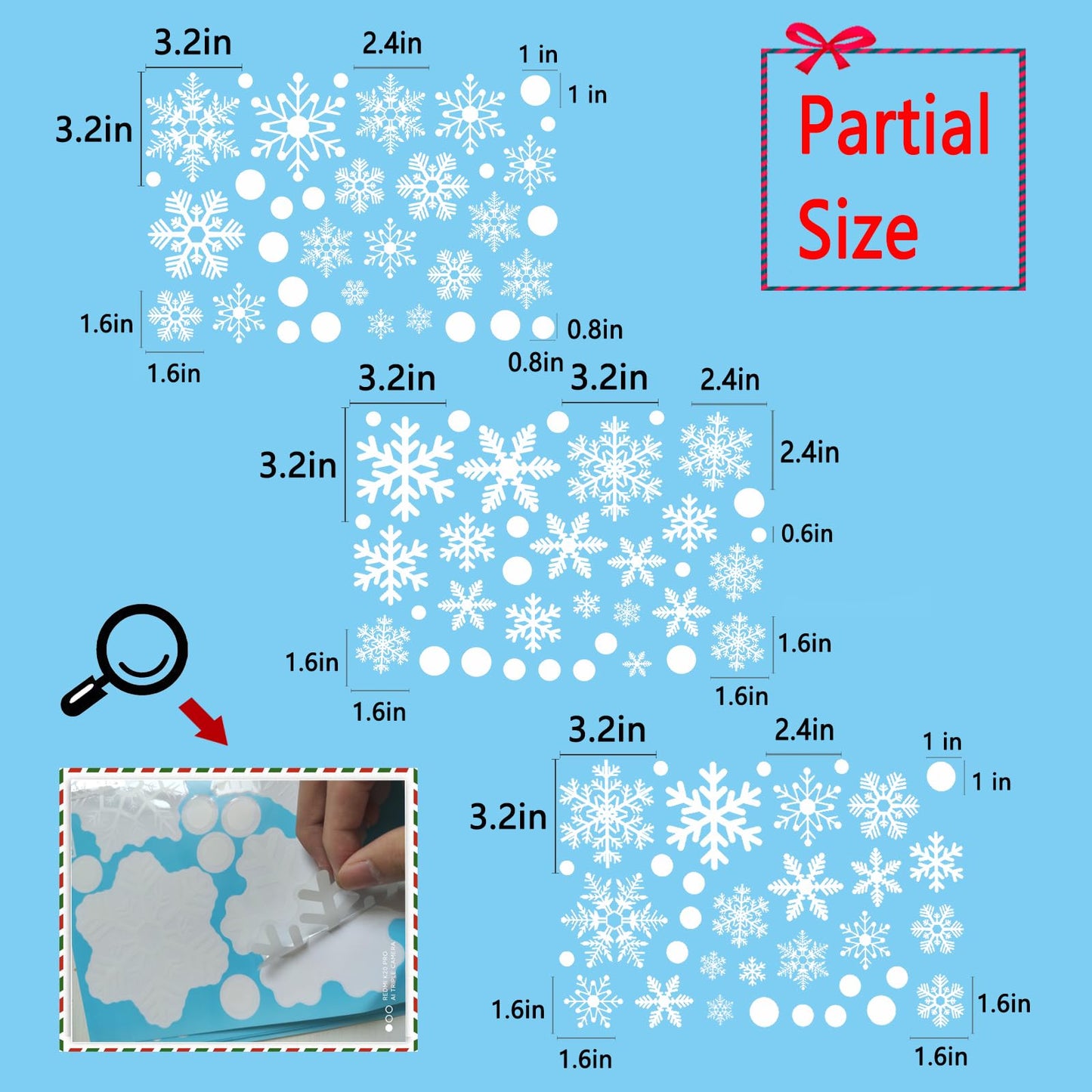 321PCS Snowflake Window Clings for Glass Windows, 9 Sheets Christmas Window Clings for Glass Windows Snow Spray, Winter Window Clings Xmas Holiday, Christmas Decorations for Office Clearance Indoor