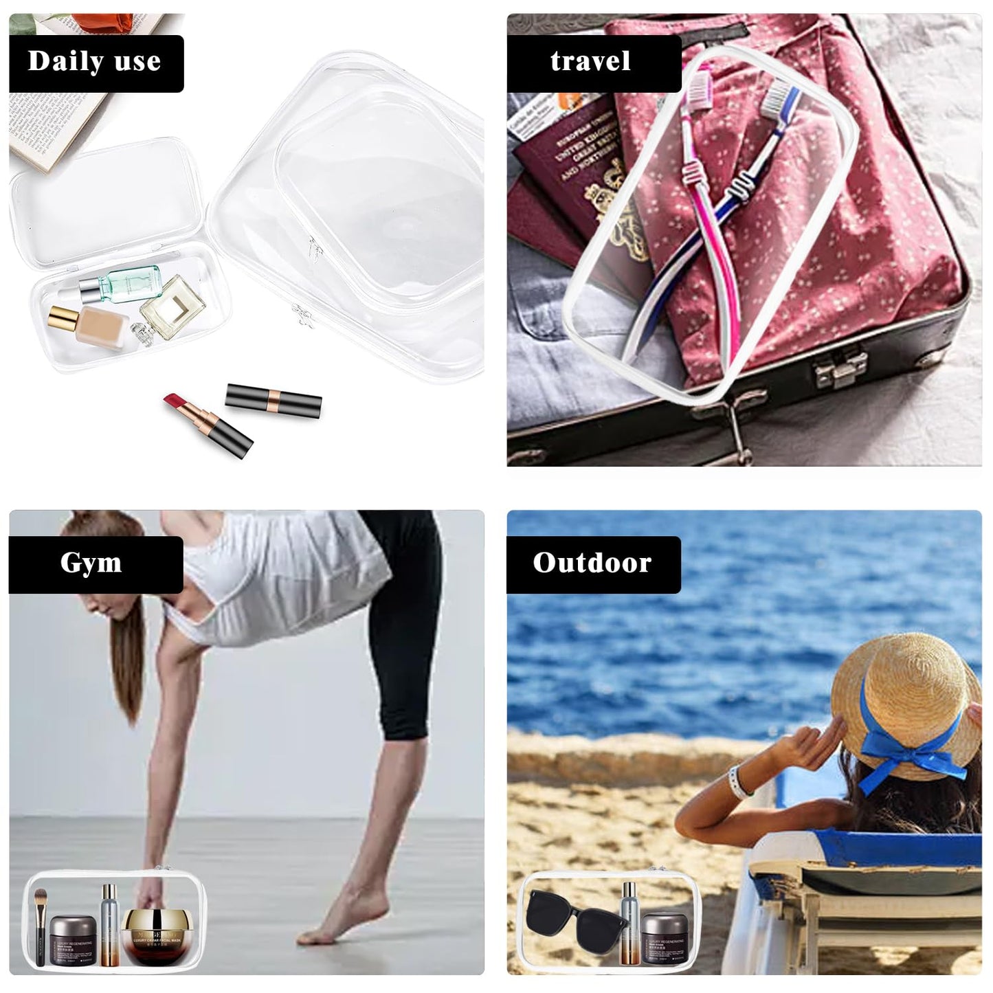 Nexorionar Clear Hard Shell Zipper Case, Zippered Pouch, Plastic Storage Containers for Small Toiletry Items, Toys, Building Blocks, Puzzles, Cosmetics & Stationery (Set of Large, Medium, Small)