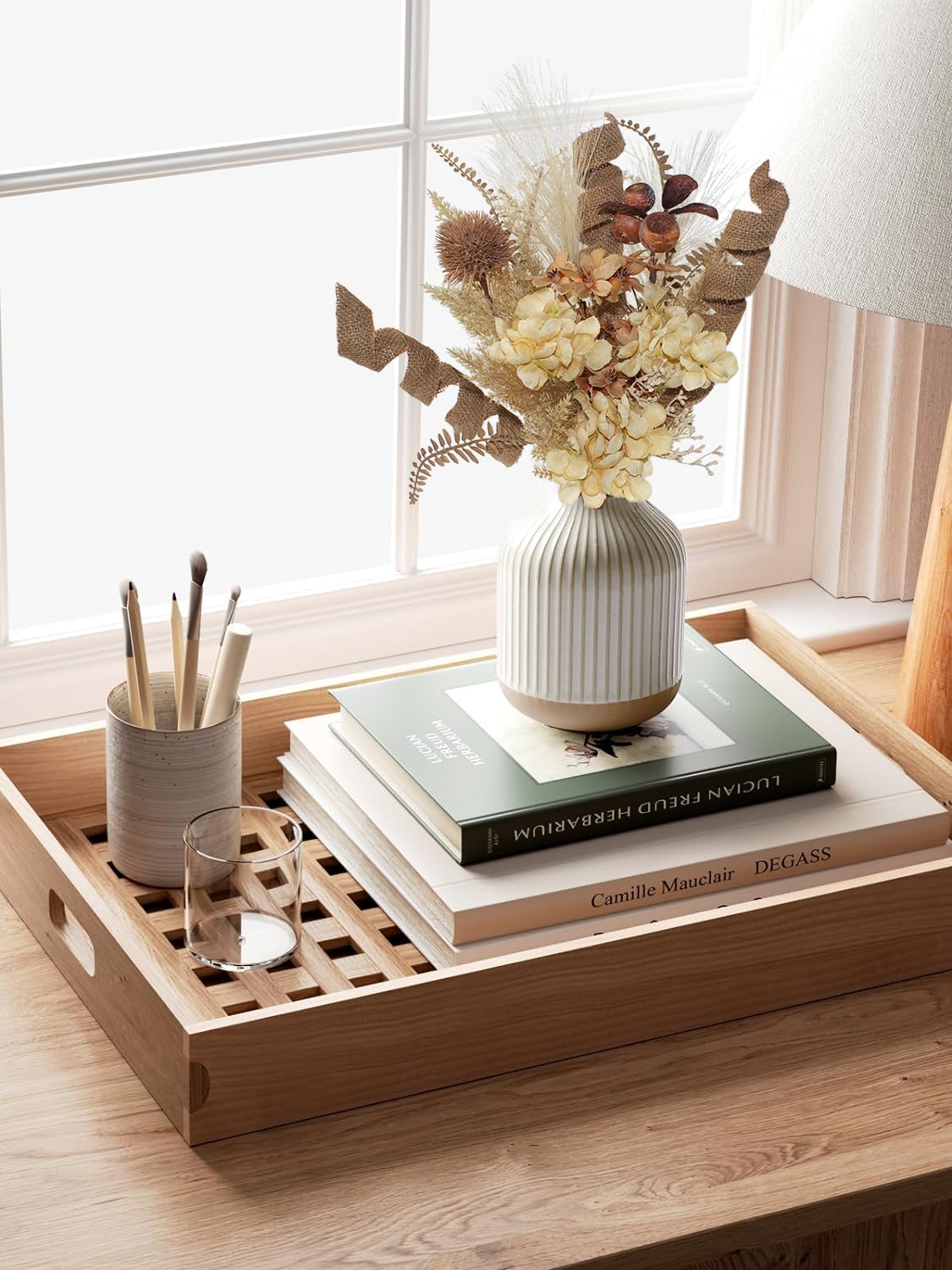 18Pcs Boho Faux Fall Dried Pampas Grass Silk Hydrangea Flowers Bouquets Fall Decor, Fake Autumn Thanksgiving Harvest Stems Fall Picks Branches Floral Arrangements for Vase 18"