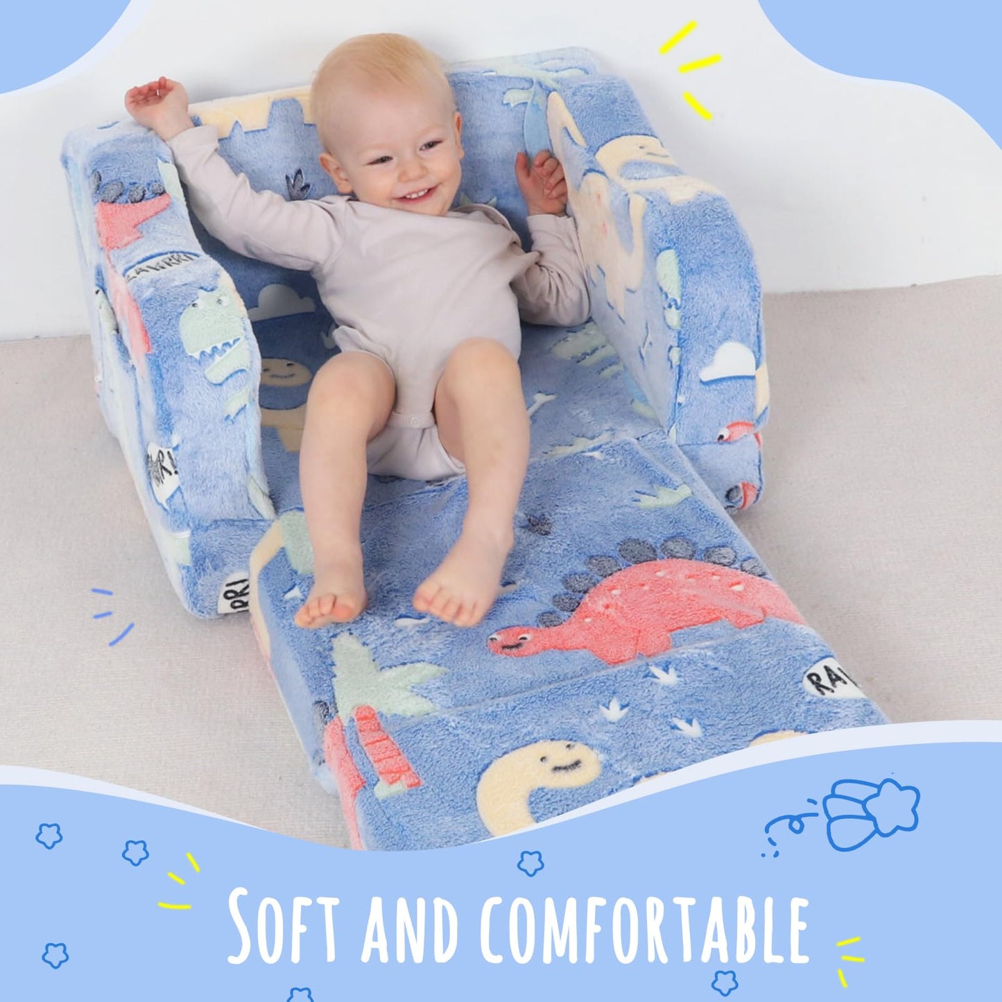 Thick Comfy Toddler Chair and Couch for Kids,2-in-1 Soft Plush Fold Out Sofa for Children,Convertible Couch to Lounger for Toddler