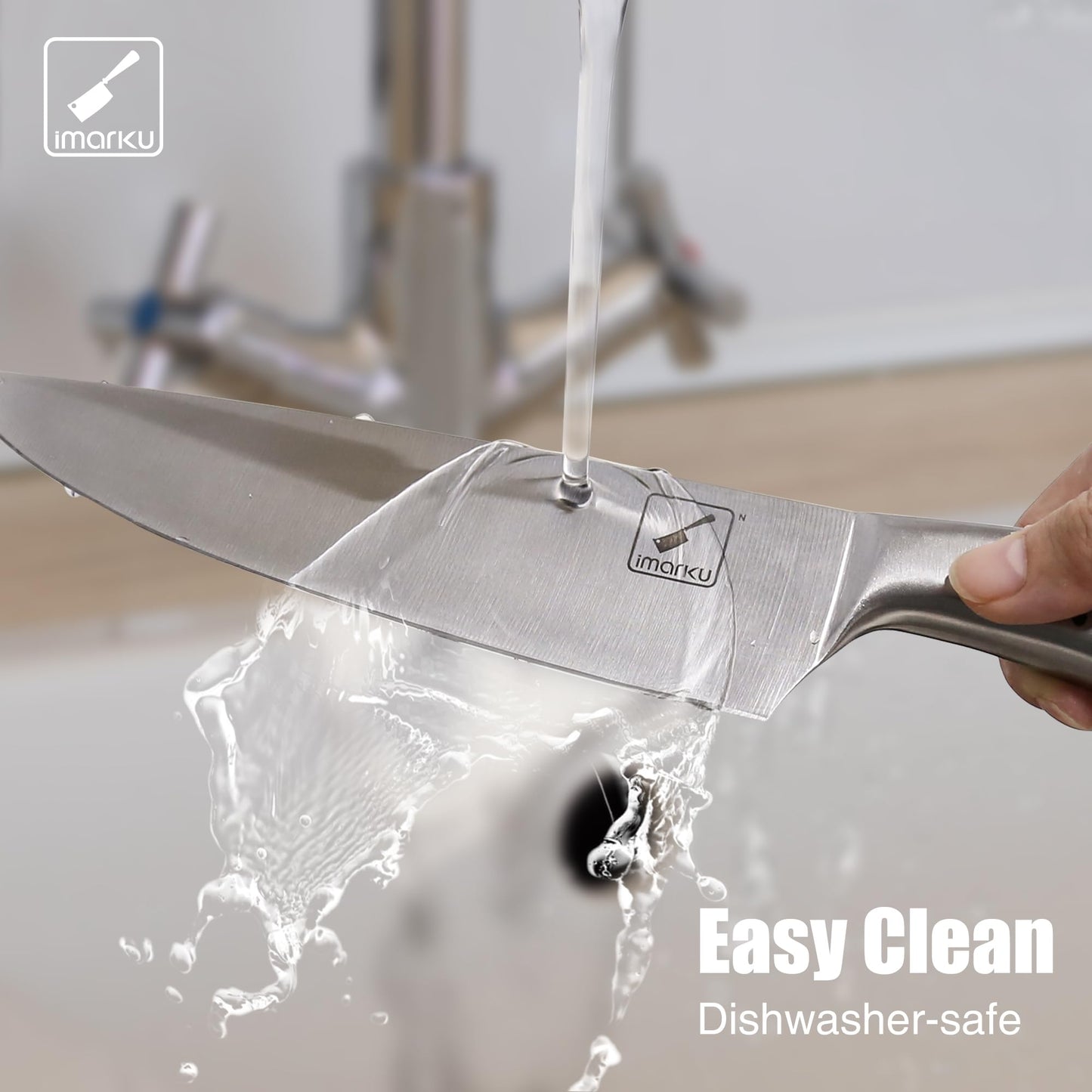 imarku Knife Set, Japanese HC Stainless Steel 15 PCS Kitchen Knife Set With Block With Built-in Sharpener, Razor-Sharp Blade Knife Block Set With Dotted Ergomomic Handle, Best Birthday Gifts, White