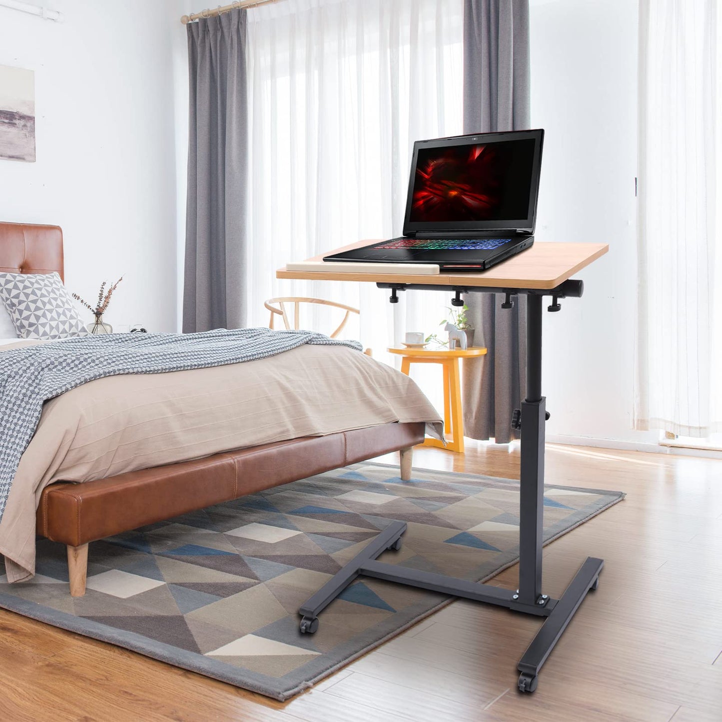 LIWBYYG Adjustable Overbed Bedside Table, Mobile Laptop Computer Standing Desk, Hospital Bed Table with Wheels, Rolling Desk, Mobile Desks, Computer Cart Bedside Rolling Overbed Table