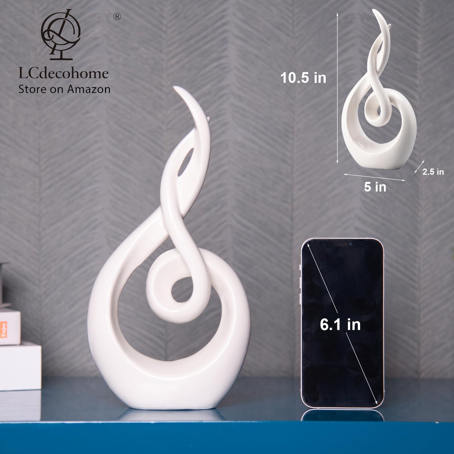 LC LCdecohome Modern Abstract Art Table Decoration - Ceramic Statue Modern White Ornaments for Living Room Great Gift Idea Home Décor 5 * 2.5 * 10.5 inch Gift Box Included