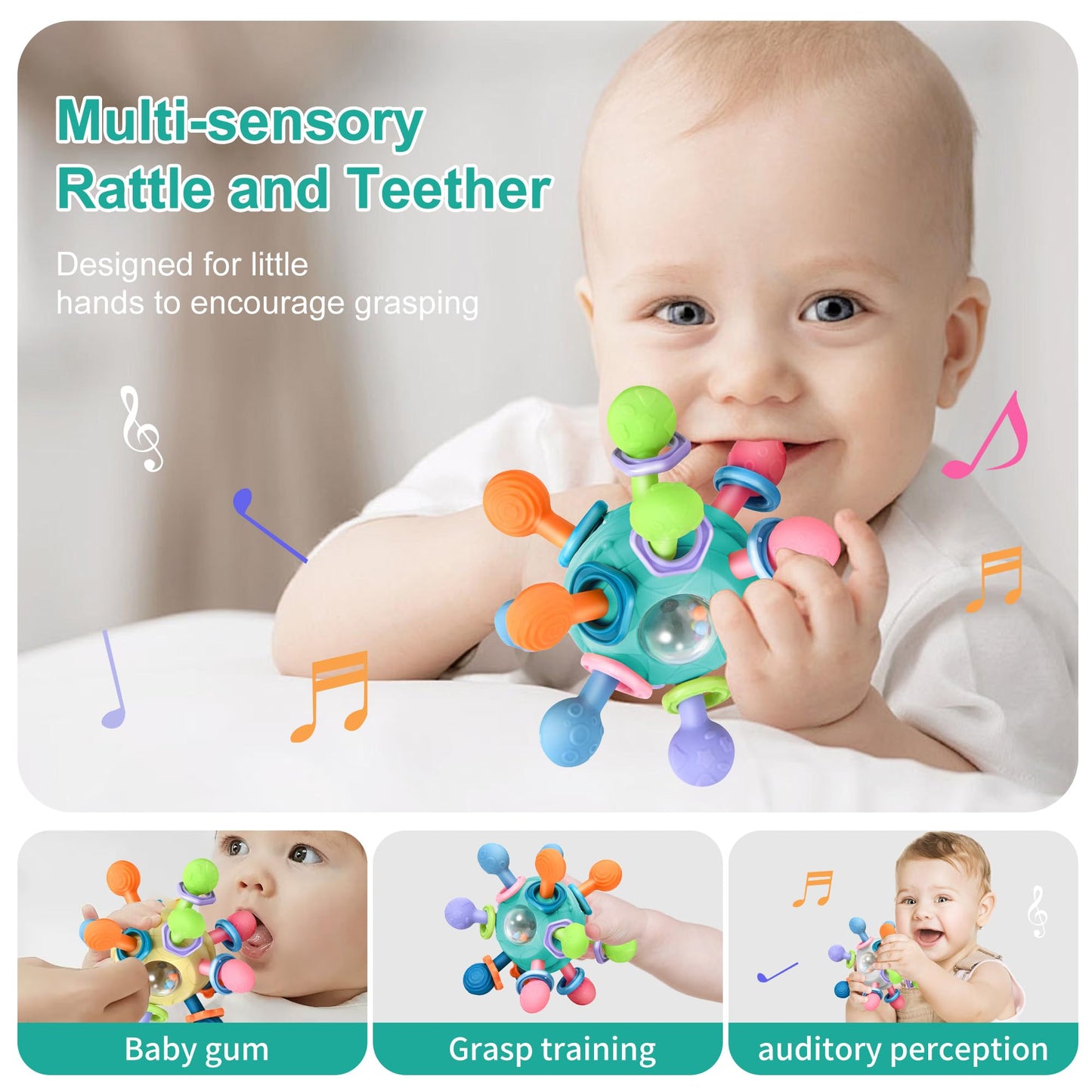 Baby Montessori Teething Toys for 0-6 6-12 Months BPA Free Sensory Toys for Babies 0 3 6 9 12 18 Months Newborn Infant Learning Developmental Chew Rattle Toys Shower Gifts for 1 2 Year Old Girls Boys