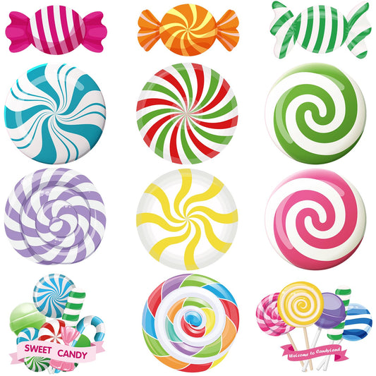 Pasimy 60 Pcs Candy Decorations Candy Cupcake Ice Cream Donut Cutouts Bulletin Board Set Sweet Paper Cutouts for Birthday Door Window Wall Party Supplies (Candy)