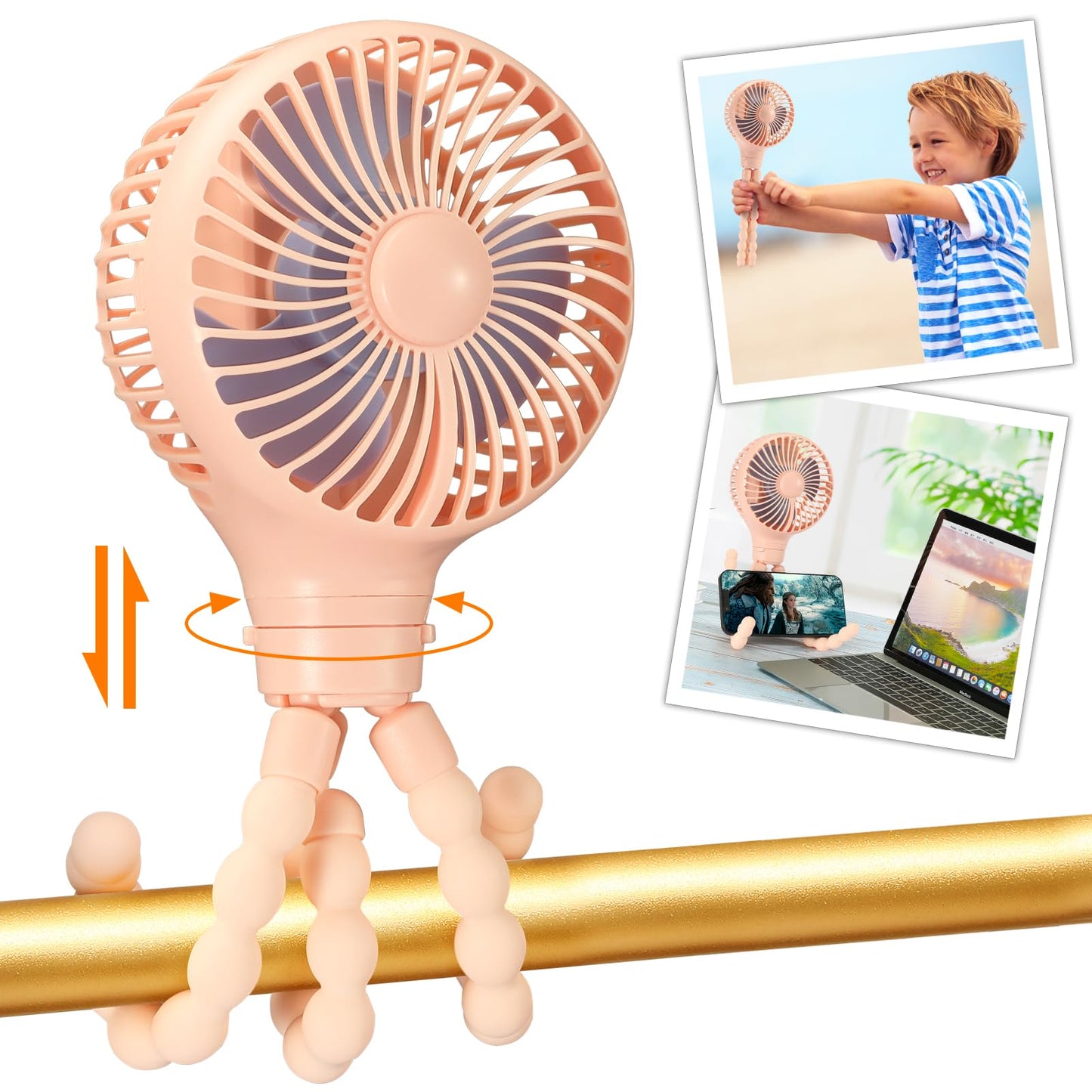 snawowo Mini Handheld Personal Portable Fan, Baby Stroller Fan, Car Seat Fan, USB or Battery Powered, with Flexible Tripod Clip on Student Bed Desk Bike Crib Treadmill Camping Traveling(Black)