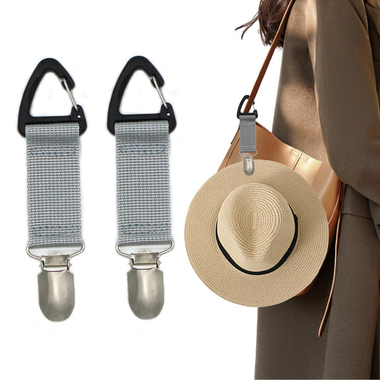 2 Pack Elastic Hat Clip for Travel,Hat Holder,Hands Free Bag Accessory for Women,Outdoor Travel Accessory,Travel Hat Clip for Sunhat,Luggage,Bag,Backpack,Purse (Khaki)