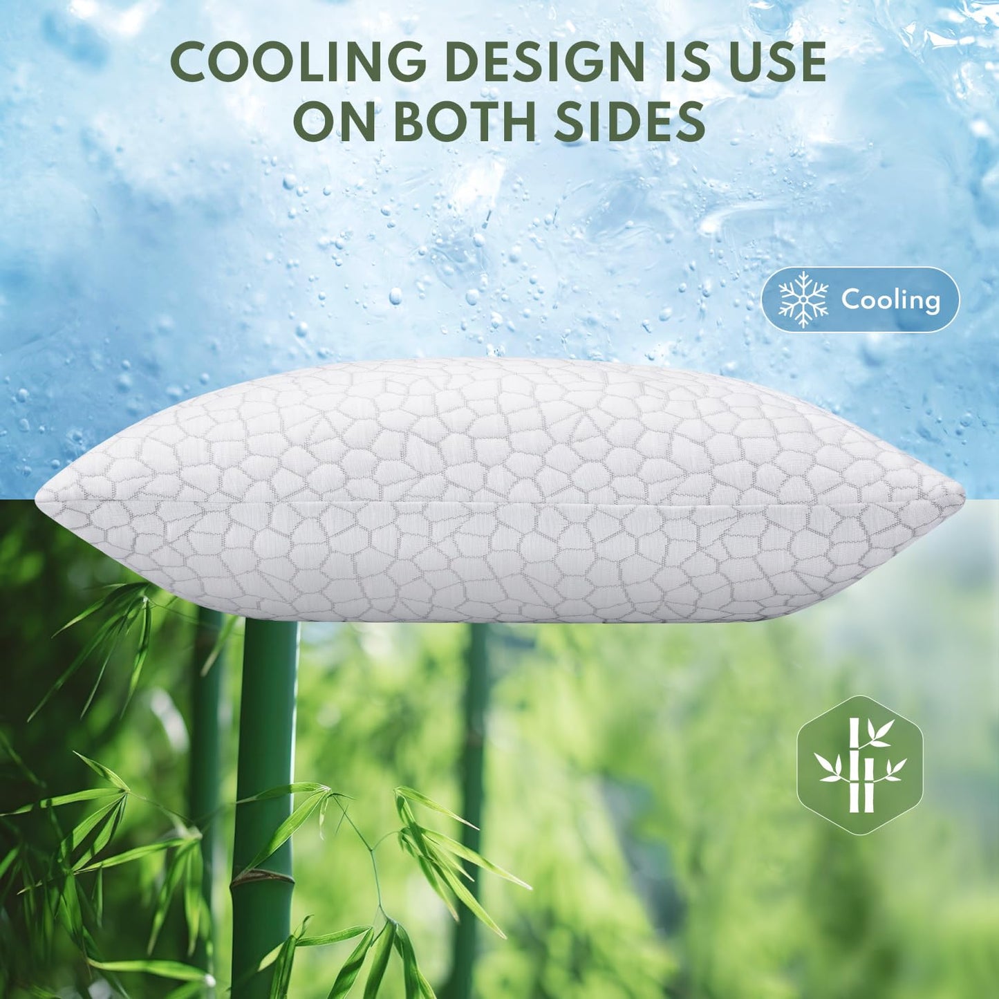 HEYCUZI Cooling Pillows Queen Size Set of 2 - Shredded Memory Foam Pillow for Sleeping 2 Pack, Adjustable Cool Bed Pillows for Side, Back, and Stomach Sleepers, Gel Pillow Washable Removable Cover