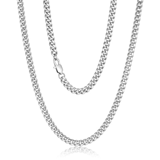 HEXALOVA 5mm Chain for Men Stainless Steel Cuban Link Chain Necklace for Women Silver Toned Mens Necklaces 20 Inch
