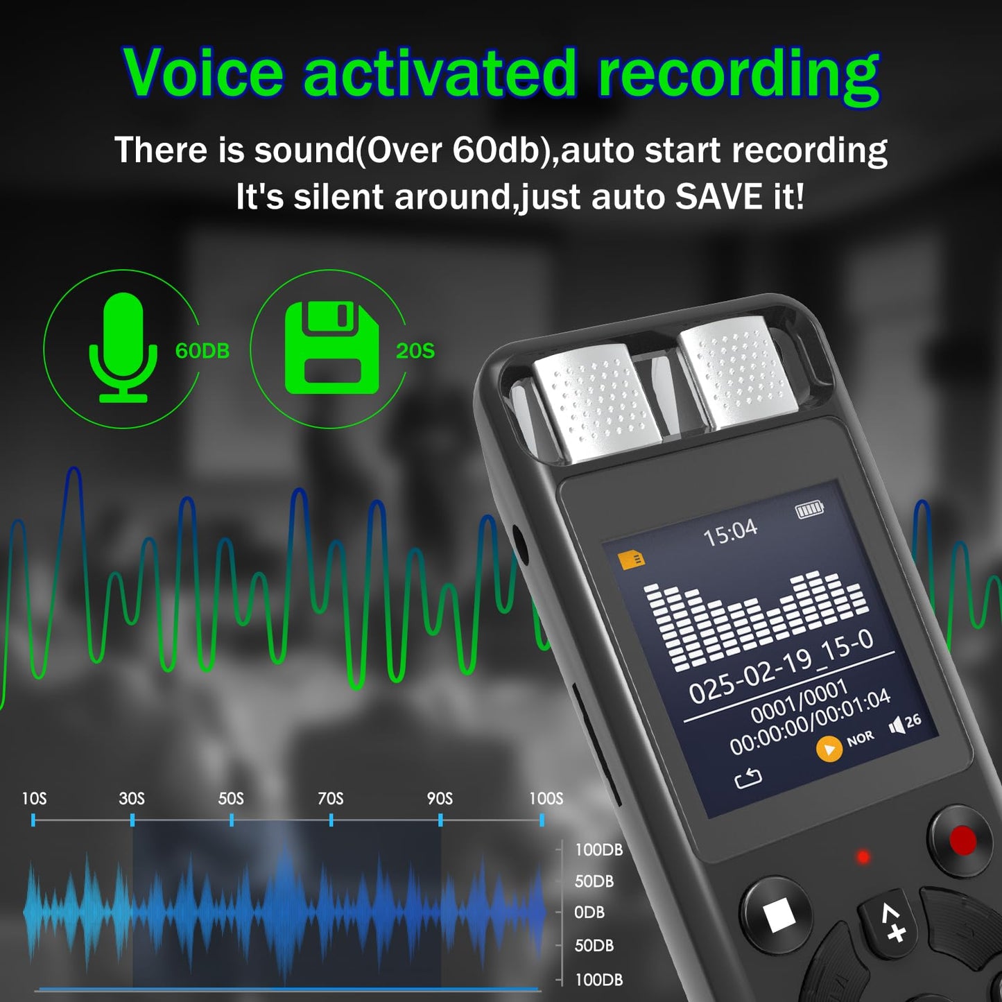 128GB Digital Voice Activated Recorder for Lectures&Meetings,Phone Connected via OTG,9280 Hours Audio Recorder with Tripod Stand,Recording Device with Playback,MP3 Player,Password,Variable Speed