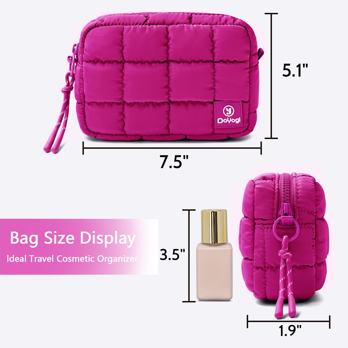 DOYOGI Quilted Cosmetic Bag, Puffer Makeup Bags, Crossbody Purses for women,Cute Travel Toiletry Bag for Women (Rose Red)