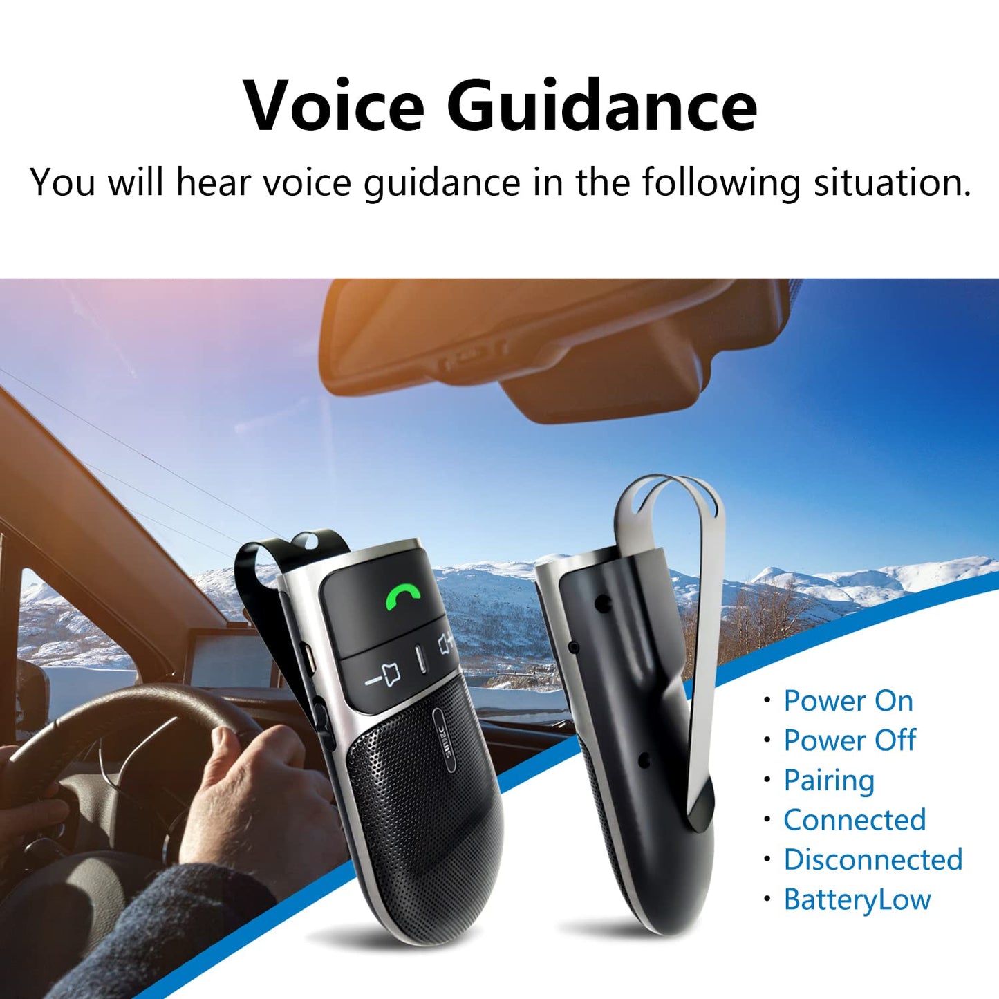 Bluetooth Phone Speaker for Car, SUNITEC Hands Free Bluetooth Car Speaker for Cell Phone, Support Siri Google Voice Assistant, AUTO Power ON Off, Speakerphone with Visor Clip