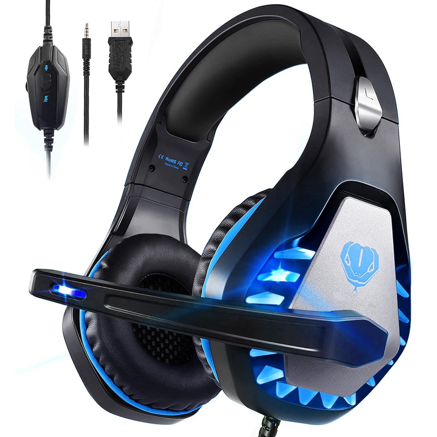Pacrate Gaming Headset with Microphone for PC, PS4, PS5, Switch, Xbox Series X/S, Noise Cancelling Gaming Headphones with LED Lights for Kids Adults, Black Green